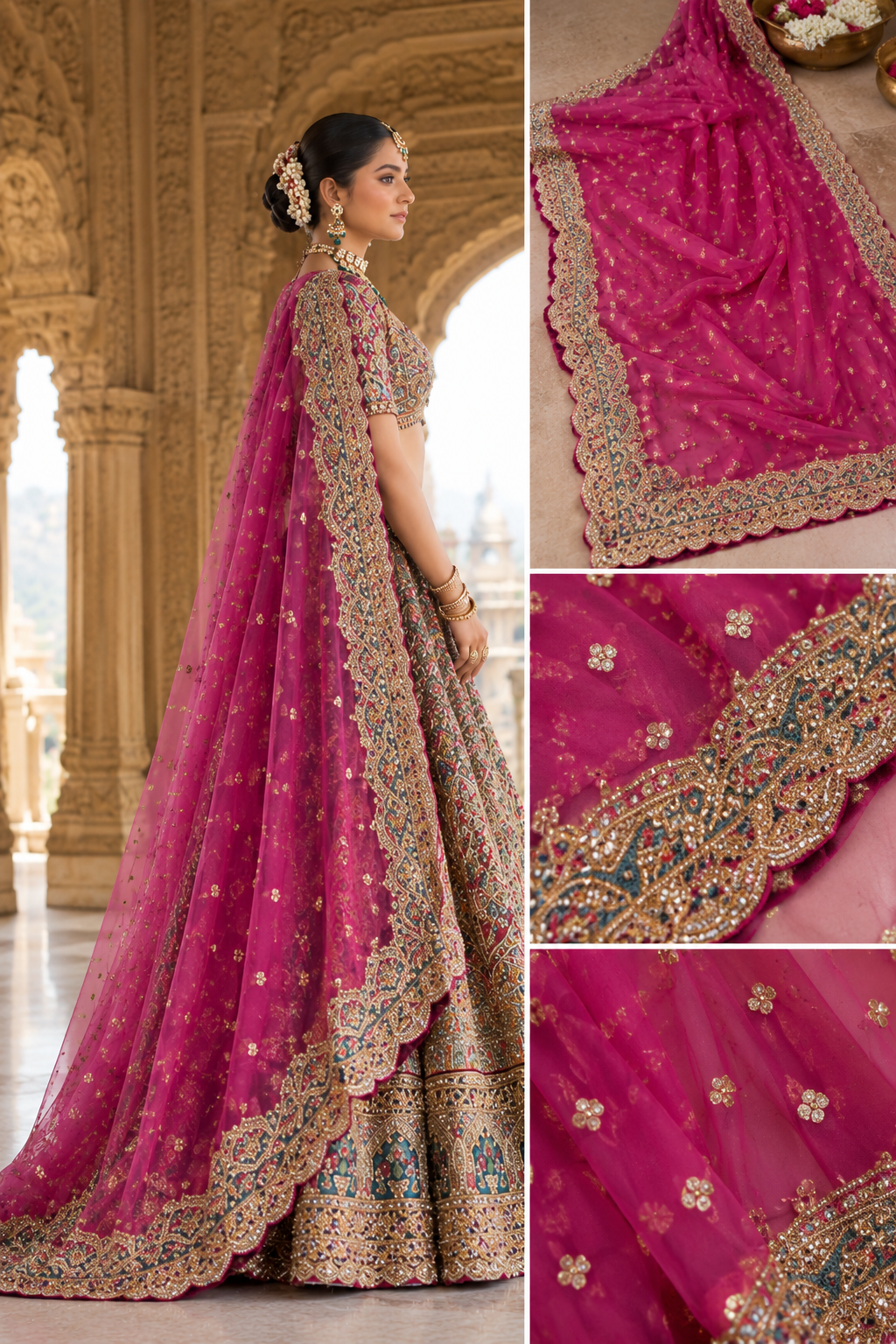 BRIDAL LEHENGA - IN Deep Maroon / Wine in Antique Gold - Image 4