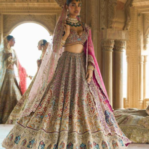 BRIDAL LEHENGA - IN Deep Maroon / Wine  in  Antique Gold