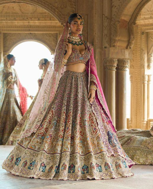 BRIDAL LEHENGA - IN Deep Maroon / Wine in Antique Gold