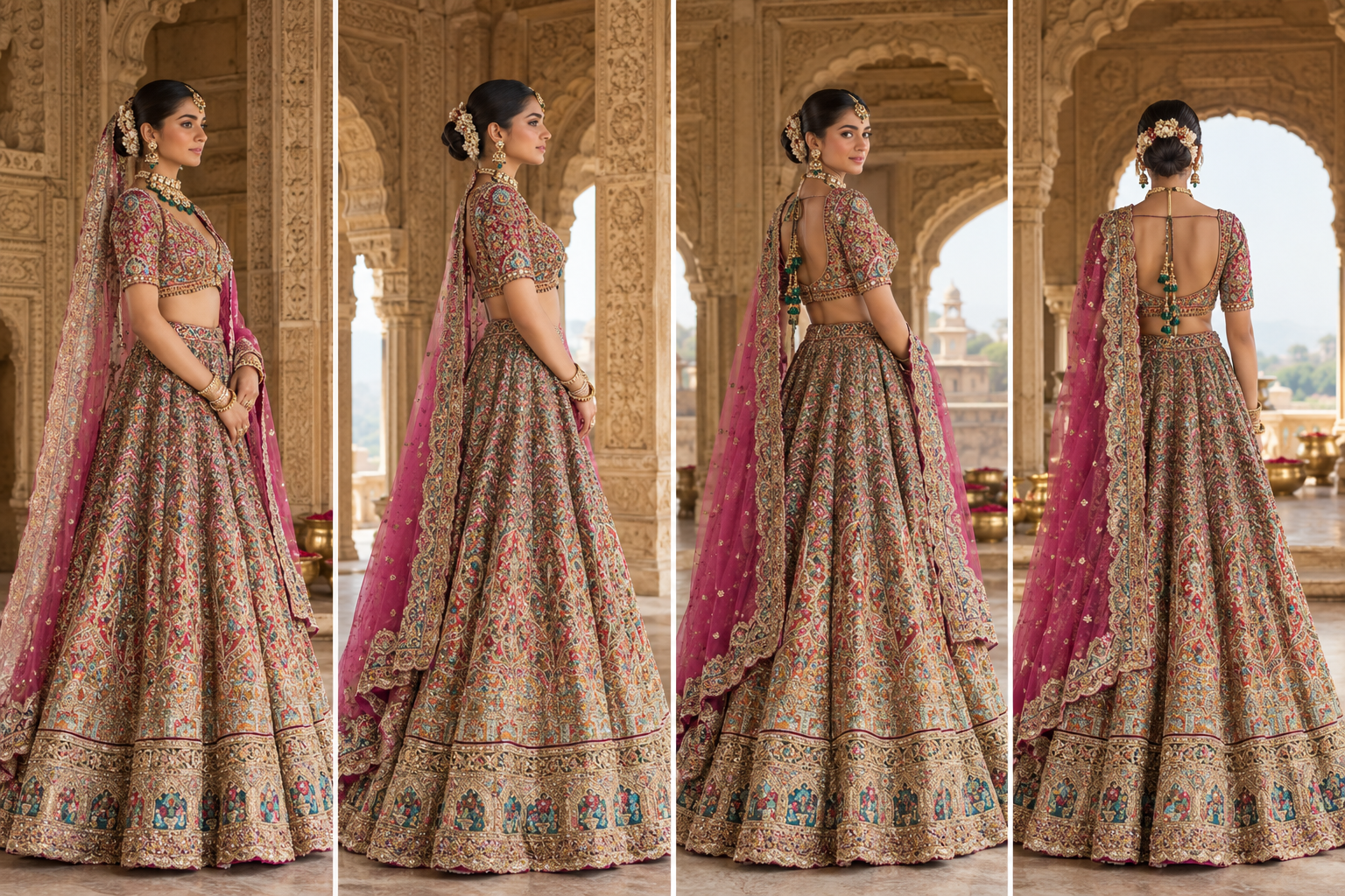BRIDAL LEHENGA - IN Deep Maroon / Wine in Antique Gold - Image 2